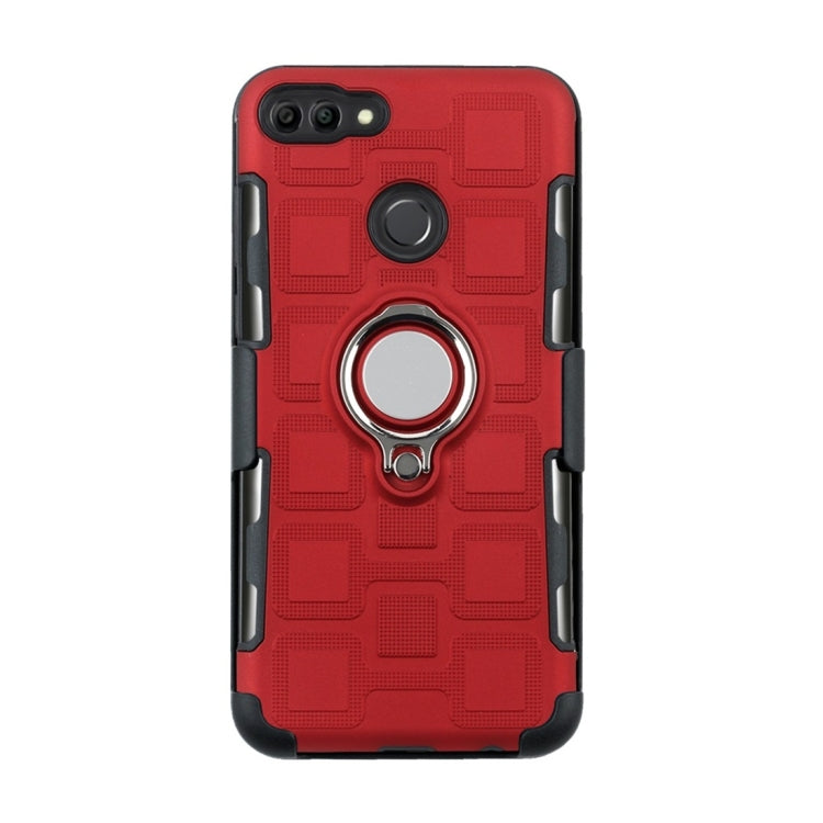 For Huawei Y9 (2018) / Enjoy 8 Plus 3 In 1 Cube PC + TPU Protective Case with 360 Degrees Rotate Silver Ring Holder