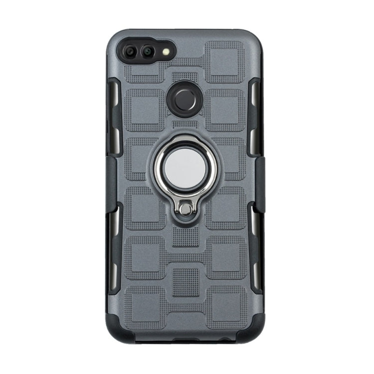 For Huawei Y9 (2018) / Enjoy 8 Plus 3 In 1 Cube PC + TPU Protective Case with 360 Degrees Rotate Silver Ring Holder