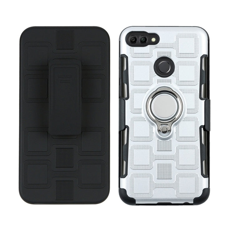 For Huawei Y9 (2018) / Enjoy 8 Plus 3 In 1 Cube PC + TPU Protective Case with 360 Degrees Rotate Silver Ring Holder