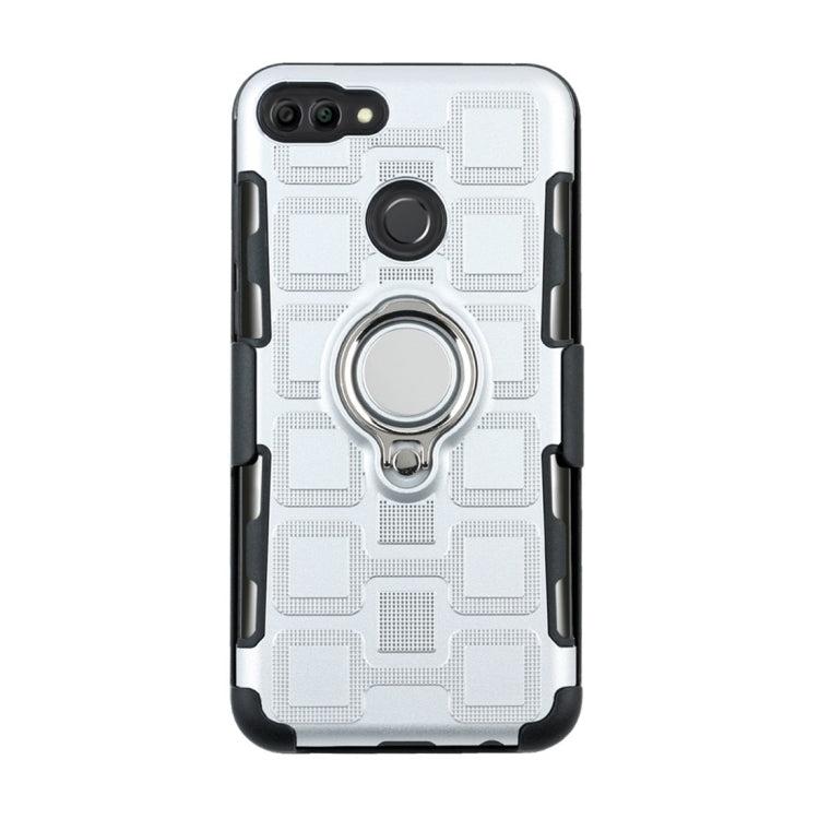 For Huawei Y9 (2018) / Enjoy 8 Plus 3 In 1 Cube PC + TPU Protective Case with 360 Degrees Rotate Silver Ring Holder