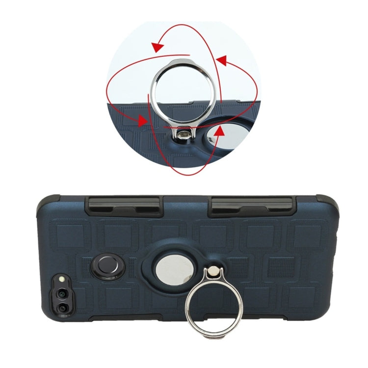 For Huawei Y9 (2018) / Enjoy 8 Plus 3 In 1 Cube PC + TPU Protective Case with 360 Degrees Rotate Silver Ring Holder