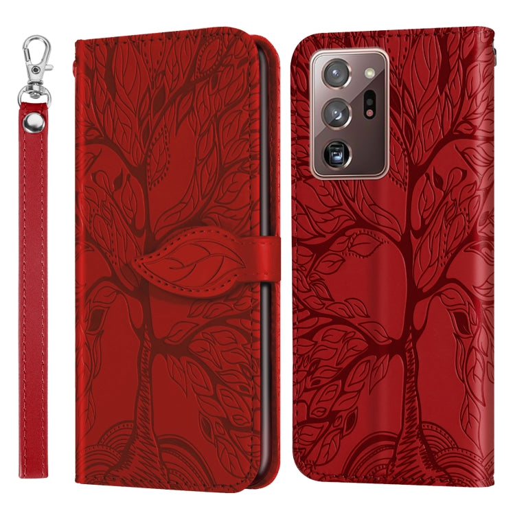 For Samsung Galaxy Note20 Ultra Life of Tree Embossing Pattern Horizontal Flip Leather Case with Holder & Card Slot & Wallet & Photo Frame & Lanyard