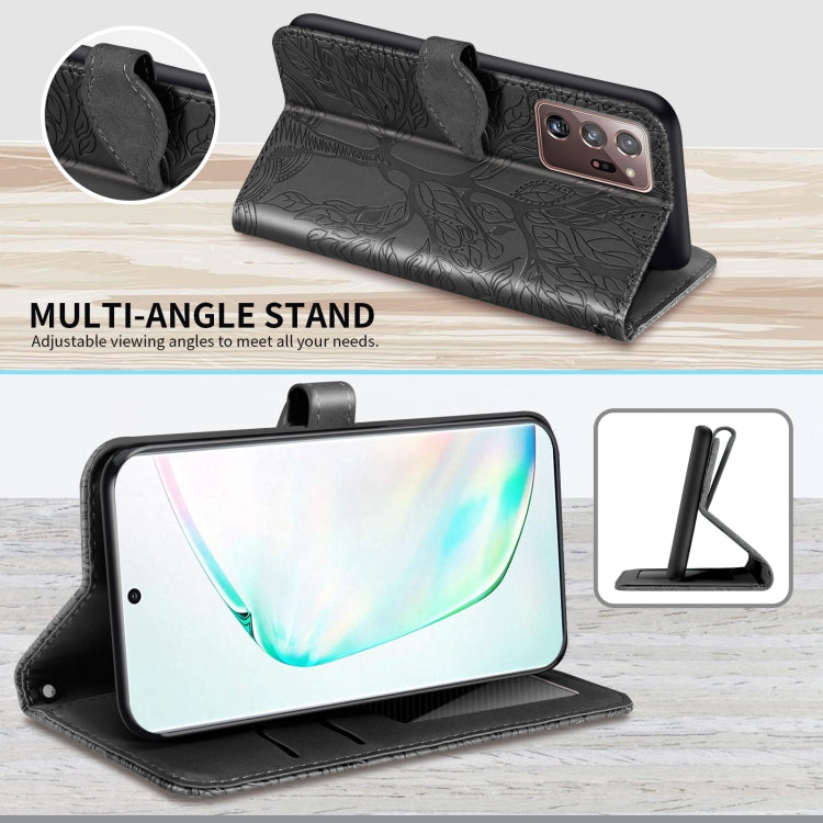 For Samsung Galaxy Note20 Ultra Life of Tree Embossing Pattern Horizontal Flip Leather Case with Holder & Card Slot & Wallet & Photo Frame & Lanyard