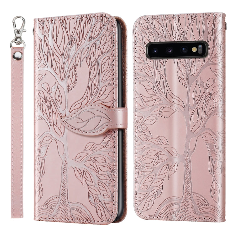 For Samsung Galaxy S10+ Life of Tree Embossing Pattern Horizontal Flip Leather Case with Holder & Card Slot & Wallet & Photo Frame & Lanyard