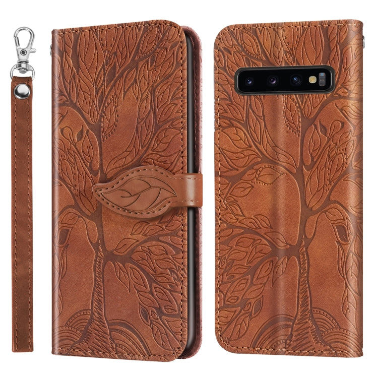 For Samsung Galaxy S10+ Life of Tree Embossing Pattern Horizontal Flip Leather Case with Holder & Card Slot & Wallet & Photo Frame & Lanyard