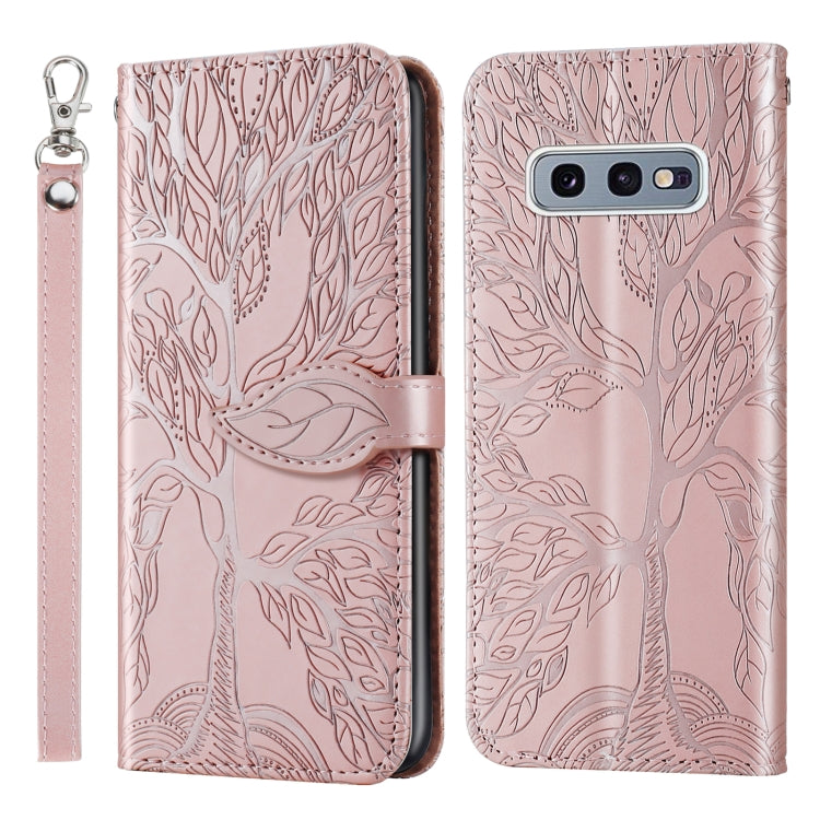 For Samsung Galaxy S10e Life of Tree Embossing Pattern Horizontal Flip Leather Case with Holder & Card Slot & Wallet & Photo Frame & Lanyard