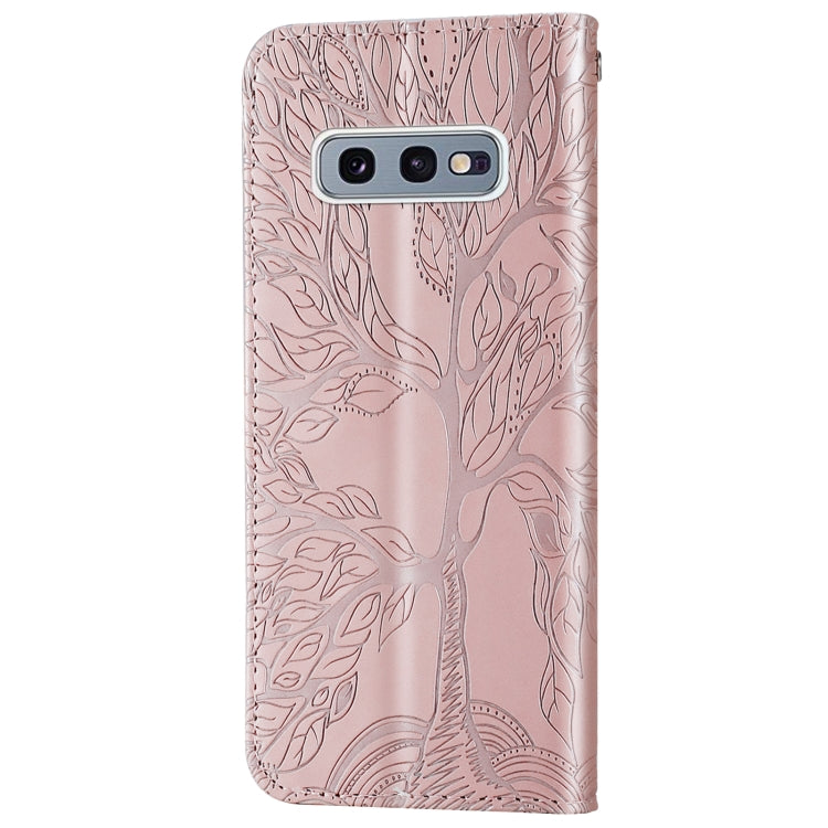 For Samsung Galaxy S10e Life of Tree Embossing Pattern Horizontal Flip Leather Case with Holder & Card Slot & Wallet & Photo Frame & Lanyard