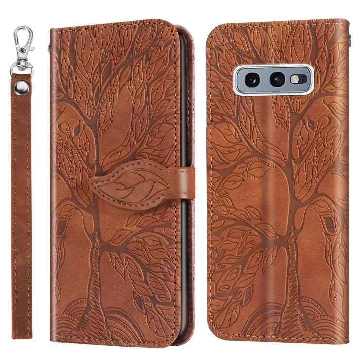 For Samsung Galaxy S10e Life of Tree Embossing Pattern Horizontal Flip Leather Case with Holder & Card Slot & Wallet & Photo Frame & Lanyard