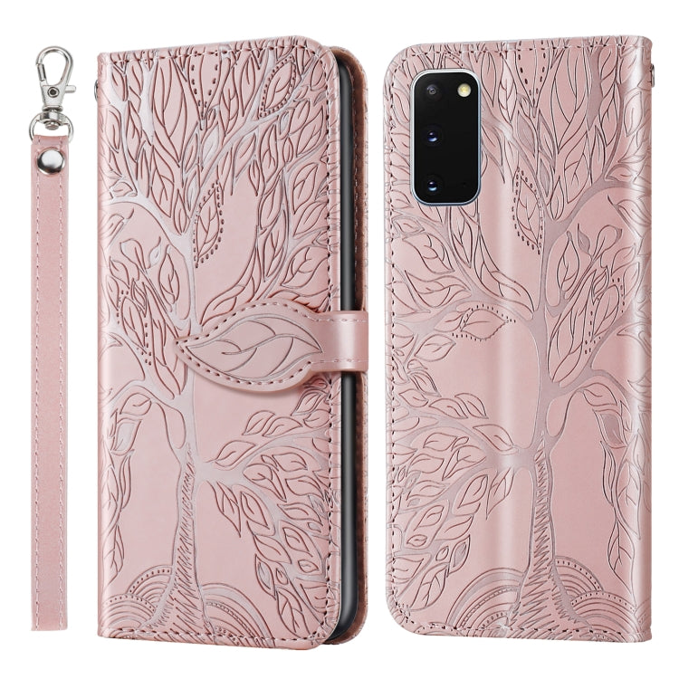 For Samsung Galaxy S20 Life of Tree Embossing Pattern Horizontal Flip Leather Case with Holder & Card Slot & Wallet & Photo Frame & Lanyard