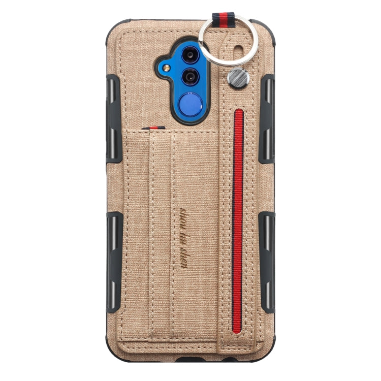 For Huawei Mate 20 Lite Cloth Texture + TPU Shockproof Protective Case with Metal Ring & Holder & Card Slots & Hanging Strap