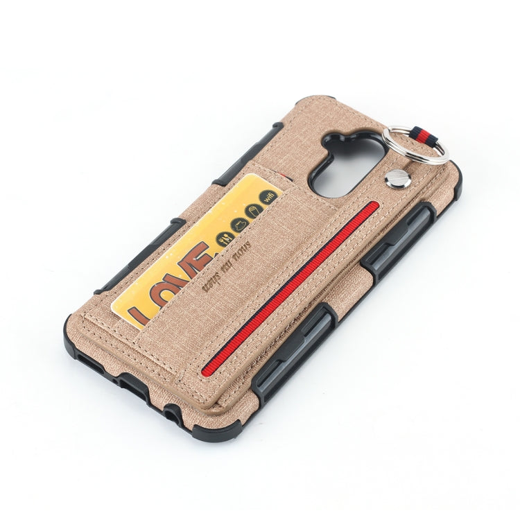 For Huawei Mate 20 Lite Cloth Texture + TPU Shockproof Protective Case with Metal Ring & Holder & Card Slots & Hanging Strap