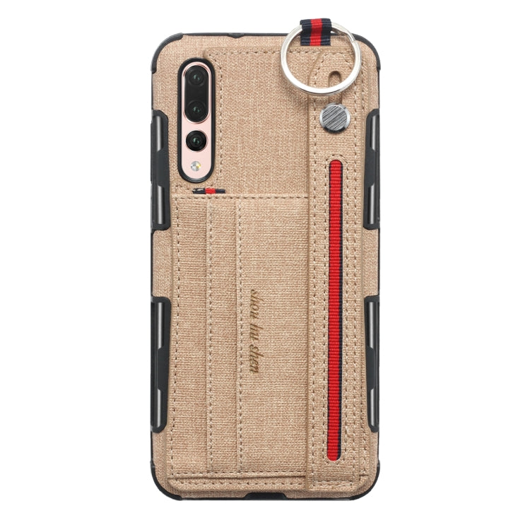 For Huawei P20 Pro Cloth Texture + TPU Shockproof Protective Case with Metal Ring & Holder & Card Slots & Hanging Strap