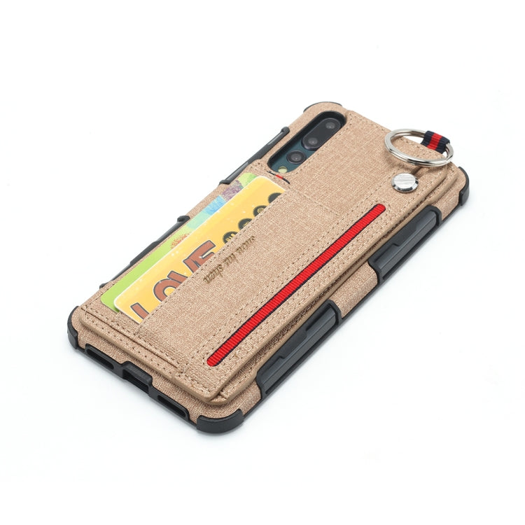 For Huawei P20 Pro Cloth Texture + TPU Shockproof Protective Case with Metal Ring & Holder & Card Slots & Hanging Strap