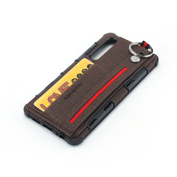 For Huawei P30 Cloth Texture + TPU Shockproof Protective Case with Metal Ring & Holder & Card Slots & Hanging Strap
