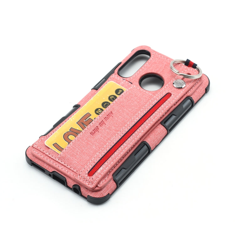 For Huawei P30 Lite Cloth Texture + TPU Shockproof Protective Case with Metal Ring & Holder & Card Slots & Hanging Strap