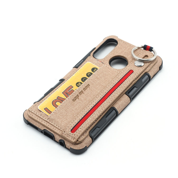 For Huawei P30 Lite Cloth Texture + TPU Shockproof Protective Case with Metal Ring & Holder & Card Slots & Hanging Strap