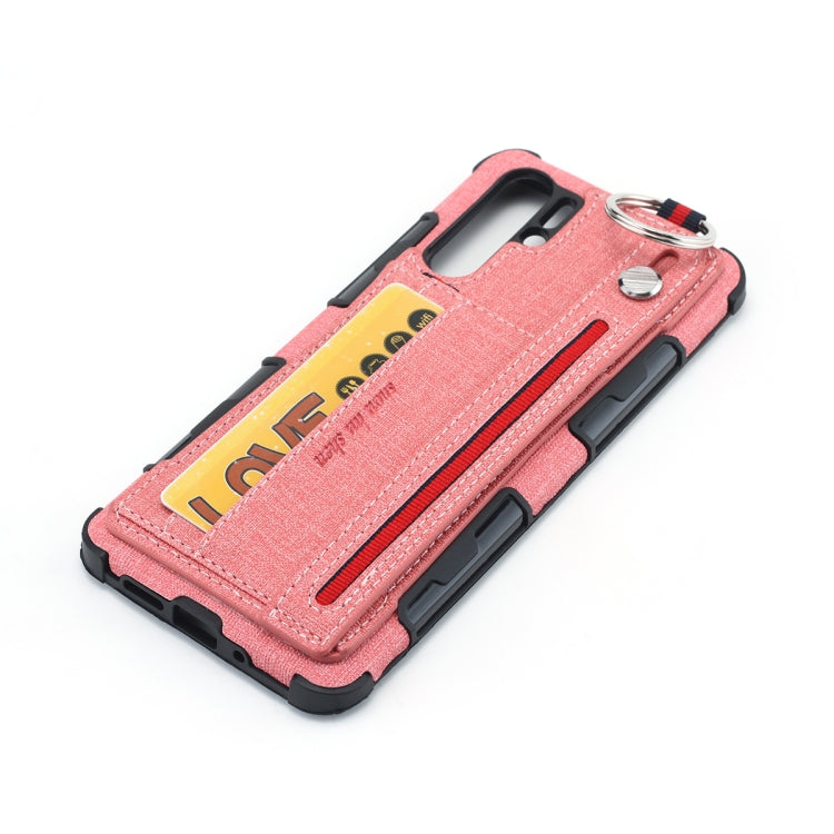 For Huawei P30 Pro Cloth Texture + TPU Shockproof Protective Case with Metal Ring & Holder & Card Slots & Hanging Strap