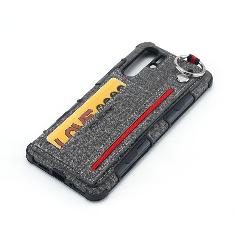For Huawei P30 Pro Cloth Texture + TPU Shockproof Protective Case with Metal Ring & Holder & Card Slots & Hanging Strap