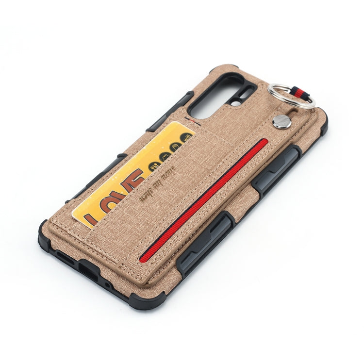 For Huawei P30 Pro Cloth Texture + TPU Shockproof Protective Case with Metal Ring & Holder & Card Slots & Hanging Strap