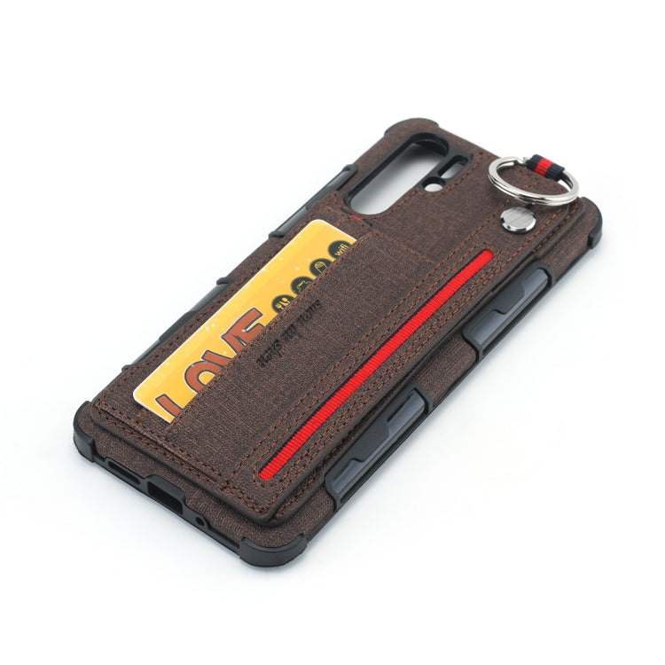 For Huawei P30 Pro Cloth Texture + TPU Shockproof Protective Case with Metal Ring & Holder & Card Slots & Hanging Strap
