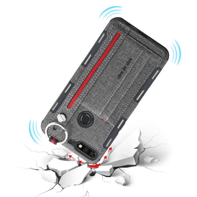 For Huawei Y7 (2018) Cloth Texture + TPU Shockproof Protective Case with Metal Ring & Holder & Card Slots & Hanging Strap