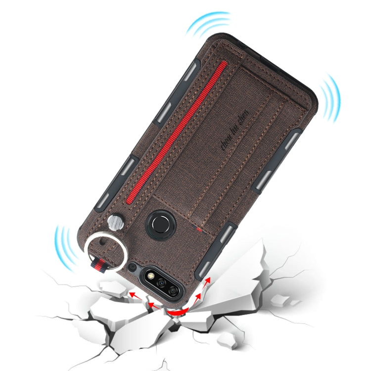 For Huawei Y7 (2018) Cloth Texture + TPU Shockproof Protective Case with Metal Ring & Holder & Card Slots & Hanging Strap