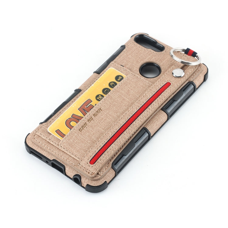 For Huawei Y9 (2018) Cloth Texture + TPU Shockproof Protective Case with Metal Ring & Holder & Card Slots & Hanging Strap