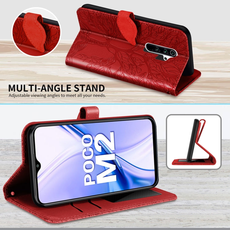 For Xiaomi Poco M2 Life of Tree Embossing Pattern Horizontal Flip Leather Case with Holder & Card Slot & Wallet & Photo Frame & Lanyard