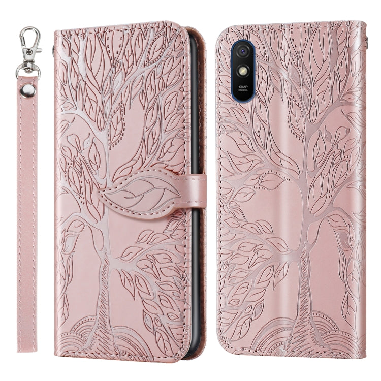 For Xiaomi Redmi 9A Life of Tree Embossing Pattern Horizontal Flip Leather Case with Holder & Card Slot & Wallet & Photo Frame & Lanyard