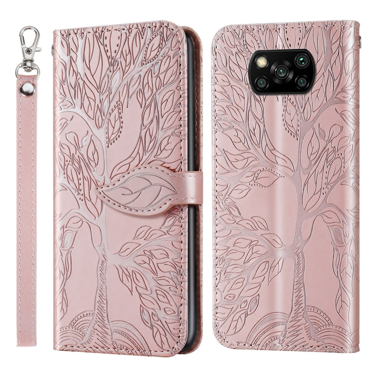 For Xiaomi Poco X3 Life of Tree Embossing Pattern Horizontal Flip Leather Case with Holder & Card Slot & Wallet & Photo Frame & Lanyard