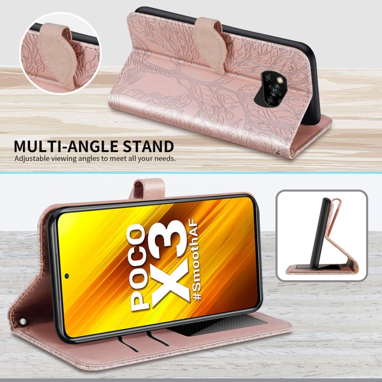 For Xiaomi Poco X3 Life of Tree Embossing Pattern Horizontal Flip Leather Case with Holder & Card Slot & Wallet & Photo Frame & Lanyard