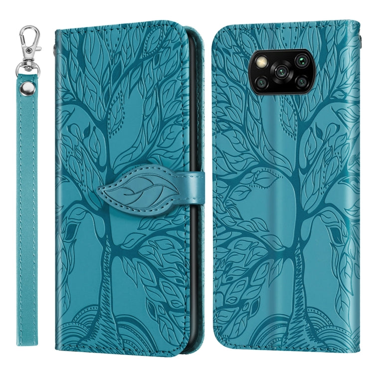 For Xiaomi Poco X3 Life of Tree Embossing Pattern Horizontal Flip Leather Case with Holder & Card Slot & Wallet & Photo Frame & Lanyard