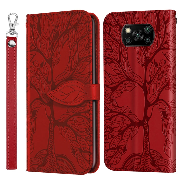 For Xiaomi Poco X3 Life of Tree Embossing Pattern Horizontal Flip Leather Case with Holder & Card Slot & Wallet & Photo Frame & Lanyard