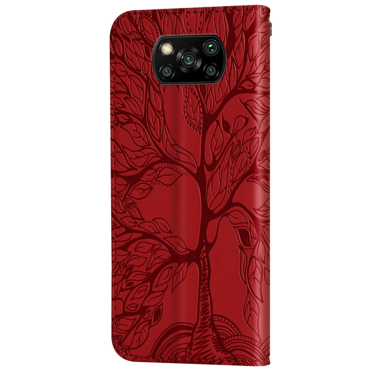 For Xiaomi Poco X3 Life of Tree Embossing Pattern Horizontal Flip Leather Case with Holder & Card Slot & Wallet & Photo Frame & Lanyard