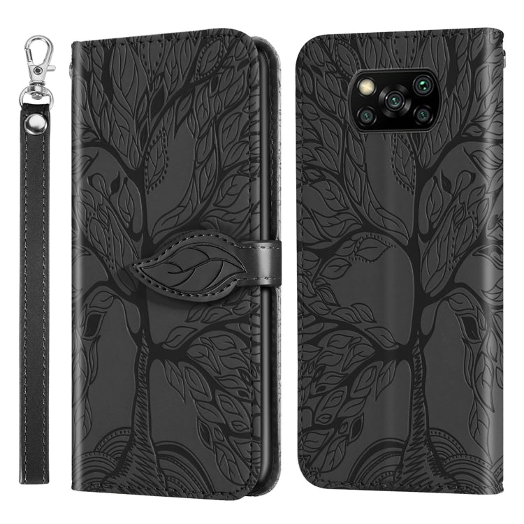 For Xiaomi Poco X3 Life of Tree Embossing Pattern Horizontal Flip Leather Case with Holder & Card Slot & Wallet & Photo Frame & Lanyard