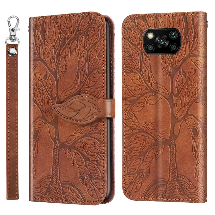 For Xiaomi Poco X3 Life of Tree Embossing Pattern Horizontal Flip Leather Case with Holder & Card Slot & Wallet & Photo Frame & Lanyard