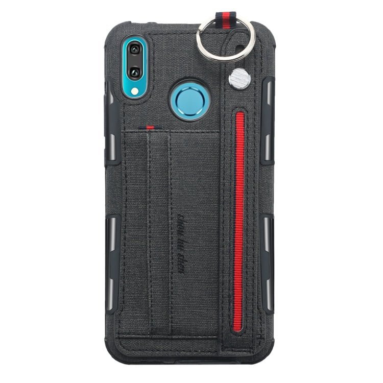For Huawei Y9 (2019) / Enjoy 9 Plus Cloth Texture + TPU Shockproof Protective Case with Metal Ring & Holder & Card Slots & Hanging Strap