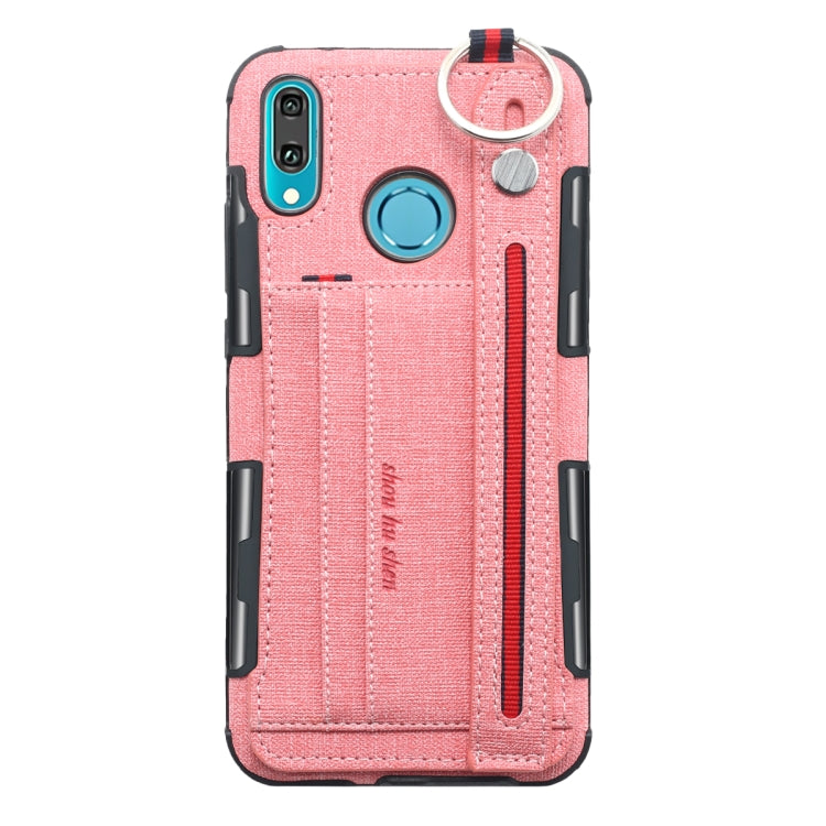 For Huawei Y9 (2019) / Enjoy 9 Plus Cloth Texture + TPU Shockproof Protective Case with Metal Ring & Holder & Card Slots & Hanging Strap