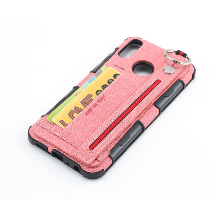 For Huawei Y9 (2019) / Enjoy 9 Plus Cloth Texture + TPU Shockproof Protective Case with Metal Ring & Holder & Card Slots & Hanging Strap