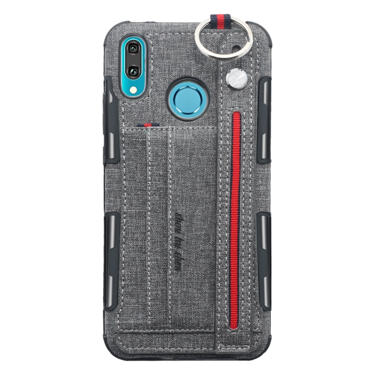 For Huawei Y9 (2019) / Enjoy 9 Plus Cloth Texture + TPU Shockproof Protective Case with Metal Ring & Holder & Card Slots & Hanging Strap