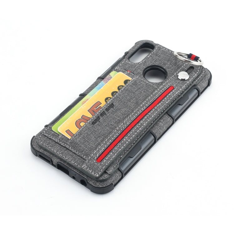 For Huawei Y9 (2019) / Enjoy 9 Plus Cloth Texture + TPU Shockproof Protective Case with Metal Ring & Holder & Card Slots & Hanging Strap