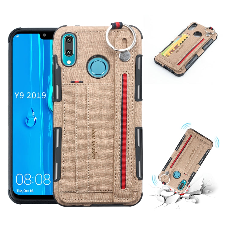 For Huawei Y9 (2019) / Enjoy 9 Plus Cloth Texture + TPU Shockproof Protective Case with Metal Ring & Holder & Card Slots & Hanging Strap