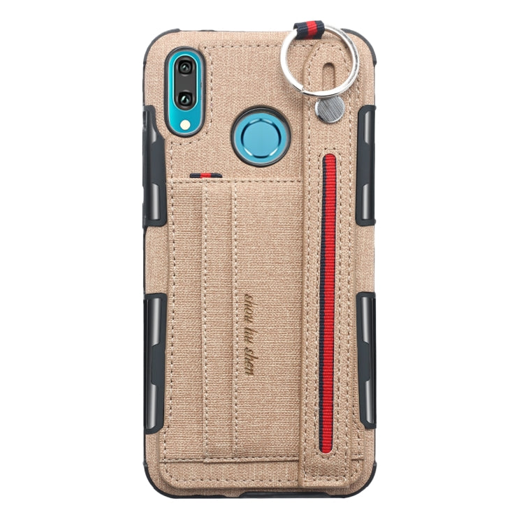 For Huawei Y9 (2019) / Enjoy 9 Plus Cloth Texture + TPU Shockproof Protective Case with Metal Ring & Holder & Card Slots & Hanging Strap