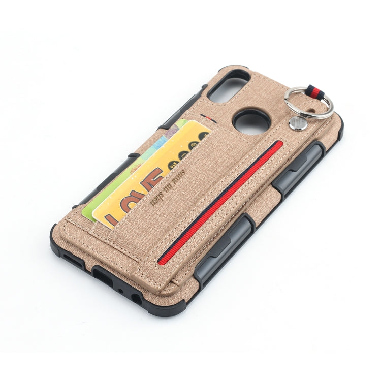 For Huawei Y9 (2019) / Enjoy 9 Plus Cloth Texture + TPU Shockproof Protective Case with Metal Ring & Holder & Card Slots & Hanging Strap