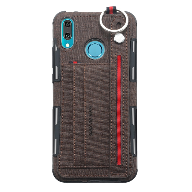 For Huawei Y9 (2019) / Enjoy 9 Plus Cloth Texture + TPU Shockproof Protective Case with Metal Ring & Holder & Card Slots & Hanging Strap