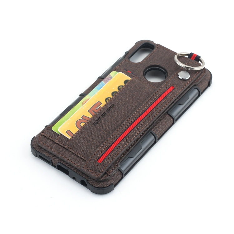 For Huawei Y9 (2019) / Enjoy 9 Plus Cloth Texture + TPU Shockproof Protective Case with Metal Ring & Holder & Card Slots & Hanging Strap