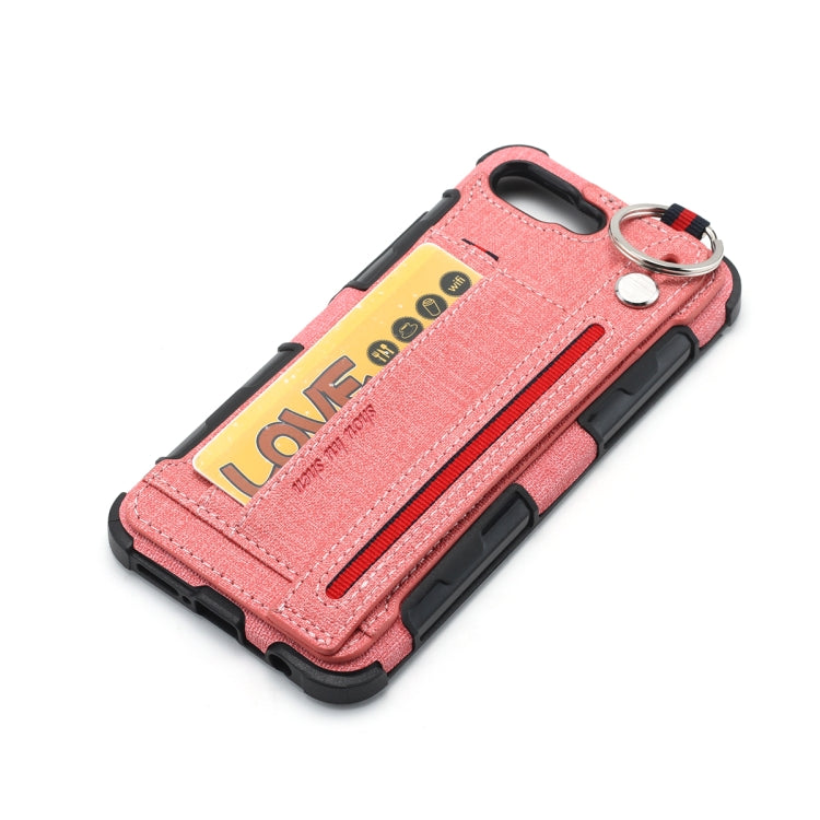 For Huawei Honor 10 Cloth Texture + TPU Shockproof Protective Case with Metal Ring & Holder & Card Slots & Hanging Strap