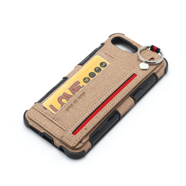 For Huawei Honor 10 Cloth Texture + TPU Shockproof Protective Case with Metal Ring & Holder & Card Slots & Hanging Strap