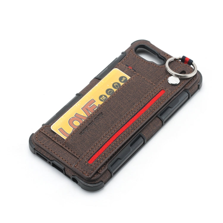 For Huawei Honor 10 Cloth Texture + TPU Shockproof Protective Case with Metal Ring & Holder & Card Slots & Hanging Strap