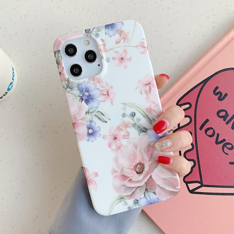 For iPhone 12 / 12 Pro Leaves and Flowers Pattern Shockproof TPU Protective Case